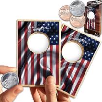 Jogo de mesa Coinhole Coin Bouncing com bandeira americana
