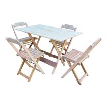 Jogo de Mesa com 4 Cadeiras de Madeira Dobravel 120x70 Ideal para Bar e Restaurante - sem Pintura/cr