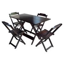 Jogo de Mesa com 4 Cadeiras de Madeira Dobravel 120x70 Ideal para Bar e Restaurante - Tabaco