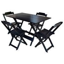 Jogo de Mesa com 4 Cadeiras de Madeira Dobravel 120x70 para Bar e Restaurante - Preto - Móveis Guará