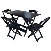 Jogo de Mesa com 4 Cadeiras de Madeira Dobravel 120x70 para Bar e Restaurante - Preto - PREGUIÇOSA