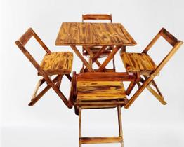 jogo de mesa com 4 cadeiras dobraveis - Estilo Rústico - com efeito safari e com verniz