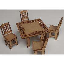 Jogo de Mesa com 4 Cadeiras para Boneca Barbie, Artesanato, Corte a Laser, Decoração, Presente - Lirium Arts
