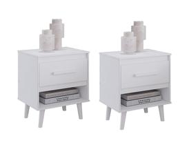 Jogo de Mesa de Cabeceira Mila 1 Gaveta Pés Retrô - Branco Móblis