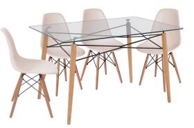 Jogo De Mesa De Jantar Eames Retangular Vidro 120X80Cm E 4 Cadeiras Eames Dsw