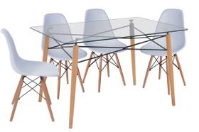 Jogo De Mesa De Jantar Eames Retangular Vidro 120X80Cm E 4 Cadeiras Eames Dsw