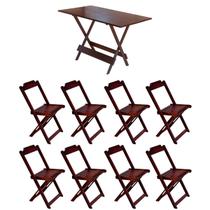 Jogo de Mesa Dobrável 1,20x70 em Madeira Maciça com 8 Cadeiras - Imbuia - PREGUICOSA