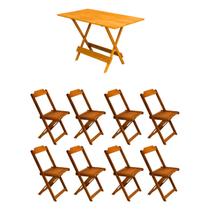 Jogo de Mesa Dobrável 1,20x70 em Madeira Maciça com 8 Cadeiras - Mel - PREGUICOSA