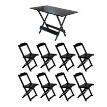 Jogo de Mesa Dobrável 1,20x70 em Madeira Maciça com 8 Cadeiras - Tabaco - PREGUICOSA
