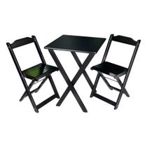 Jogo de Mesa Dobrável 60x60 com 2 Cadeiras Decor Tarimatã para Area Gourmet - Preto