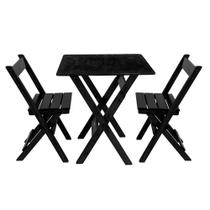 Jogo de Mesa Dobrável 70 Compacto com 2 Cadeiras Madeira Verniz Preto / Liso