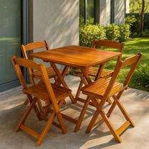 Jogo De Mesa Dobrável 70x70 com 4 Cadeiras Madeira Maciça Bar