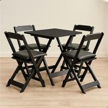 Jogo De Mesa Dobrável 70x70 Madeira Maciça Com 4 Cadeiras Estofadas Bar Restaurante