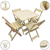 Jogo de mesa dobrável 70X70 madeira maciça com 4 cadeiras Jogo de mesa dobrável 70X70 madeira maciça com 4 cadeiras