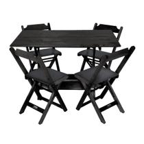 Jogo De Mesa Dobravel De Madeira 120x70 Com 4 Cadeiras Preto Estofado Preto - Preto Jogo De Mesa Dobravel De Madeira 120x70 Com 4 Cadeiras Preto Estofado Preto - Preto