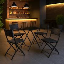 Jogo de Mesa Dobravel Preto com 4 Cadeiras Preto Jogo de Mesa Dobravel Preto com 4 Cadeiras Preto