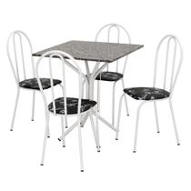 Jogo de Mesa e 04 Cadeiras Thais com Tampo em Madeira/MDF Branca/Assento Preto Floral - Artefamol Jogo de Mesa e 04 Cadeiras Thais com Tampo em Madeira/MDF Branca/Assento Preto Floral - Artefamol