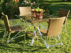 Jogo De Mesa E 4 Cadeiras Aluminio Fibra Área Externa Jardim