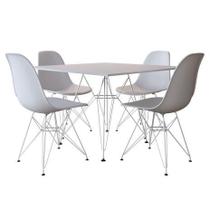 Jogo De Mesa Eames De Ferro Branco E Tampo Quadrado Branco 90cm 4 Cadeiras Brancas