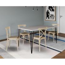 Jogo de Mesa Elen Retangular Tampo de Madeira 140x80cm Branco com 4 Cadeiras Katrina Off White Assen Jogo de Mesa Elen Retangular Tampo de Madeira 140x80cm Branco com 4 Cadeiras Katrina Off White Assen