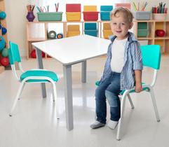 Jogo de Mesa Infantil Com 2 Cadeiras Escolar Creche Atividades Azul Celeste
