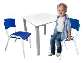 Jogo de Mesa Infantil Com 2 Cadeiras Escolar Creche Atividades Azul