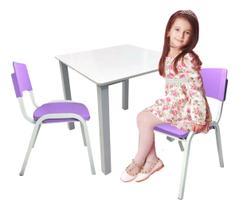 Jogo de Mesa Infantil Com 2 Cadeiras Escolar Creche Atividades Violeta Jogo de Mesa Infantil Com 2 Cadeiras Escolar Creche Atividades Violeta