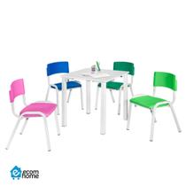 Jogo de Mesa Infantil Com 4 Cadeiras Escolar Estudos Atividades Coloridas