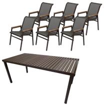 Jogo de Mesa Jantar Retangular 1,80x90cm Aluminio + 6 Cadeiras Área Externa