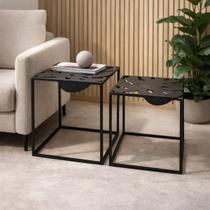 Jogo de Mesa Lateral com Vazados Orgânicos Preto Metal 2 Pçs Jogo de Mesa Lateral com Vazados Orgânicos Preto Metal 2 Pçs