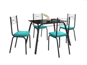 Jogo de Mesa Lotus Preto 107cm com 4 Cadeiras 119 Preto/Azul Turquesa - Artefamol