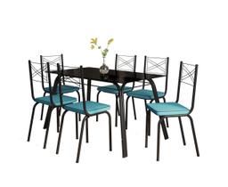 Jogo de Mesa Lotus Preto 140cm com 6 Cadeiras 119 Preto/Azul Turquesa - Artefamol