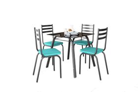 Jogo de Mesa Lotus Preto 75cm com 4 Cadeiras 118 Preto/Azul Turquesa - Artefamol