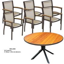 Jogo de mesa madeira com 6 cadeiras Acelga de aluminio