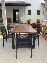 Jogo De Mesa Madeira e 6 Cadeiras Fibra Sintética E Alumínio