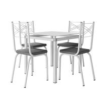 Jogo De Mesa Malva 75X75 cm Vidro Branco Com 4 Cadeiras 119 Branco Assento Platina Artefamol