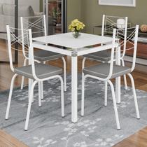 Jogo De Mesa Malva 75X75 cm Vidro Branco Com 4 Cadeiras 119 Branco Assento Platina Artefamol