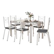 Jogo de Mesa Malva Branco 140cm com 6 Cadeiras 119 Branco/Platina - Artefamol