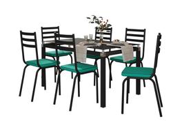 Jogo de Mesa Malva Preto 140cm com 6 Cadeiras 118 Preto/Azul Turquesa - Artefamol