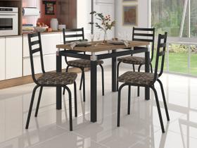 Jogo de Mesa Malva Tampo BP De 91 x 68cm Com 4 Cadeiras 118 Preto Assento Mosaico Palha Artefamol