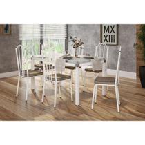 Jogo de Mesa Malva Vidro Branco 140 Cm com 6 Cadeiras 121 Branco Ratan Artefamol