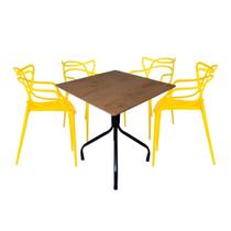 Jogo de Mesa Moema 70x70cm com 4 Cadeira Allegra Amarela Jantar Restaurante Cafeteria