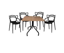 Jogo de Mesa Moema Imbuia 70x70cm Pés Preto com Cadeira Allegra Jogo de Mesa Moema Imbuia 70x70cm Pés Preto com Cadeira Allegra