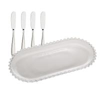 Jogo De Mesa Posta Com Travessa Oval 24cm Com Kit Espátula Inox