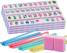 Jogo de Mesa QLKLIKEBF Conjunto de Mahjong com 166 Peças Rosa Jogo de Mesa QLKLIKEBF Conjunto de Mahjong com 166 Peças Rosa