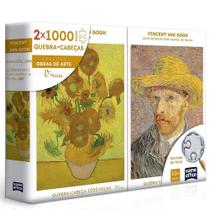 Jogo de Mesa Quebra Cabeça 2 x 1000 PÇ Van Gogh Retrato e Girassois Combo Dois por Um Toyster