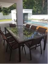 Jogo De Mesa Retangular Com 8 Cadeiras Tela E Aluminio