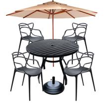 Jogo de Mesa Ripada 1,20m + 4 Cadeiras Alegra E Guarda Sol Piscina Jardim Externa