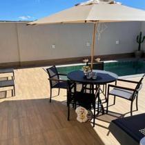 Jogo De Mesa Ripada + 6 Cadeiras Para Jardim Área Externa + Guarda Sol