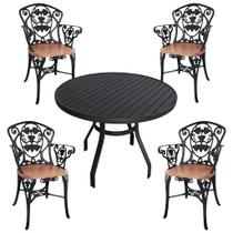 Jogo de Mesa Ripada 90cm com 4 Poltronas Malbec com Assento de Madeira